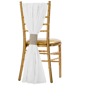 5pcs Pack of Chiffon Chair Sashes/Ties 19" x 72" - White