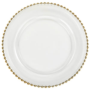 Beaded Glass Charger Plate - Gold Trim