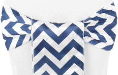 Chevron Satin Chair Sash – Navy Blue