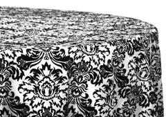 Damask Flocking Taffeta 120″ Round Tablecloth – Black & White