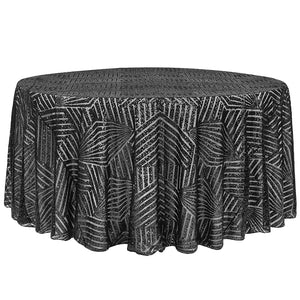 Geometric Glitz Art Deco Sequin Tablecloth 120" Round - Black