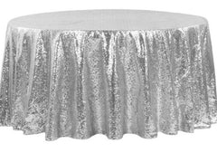 Glitz Sequins 120″ Round Tablecloth – Silver