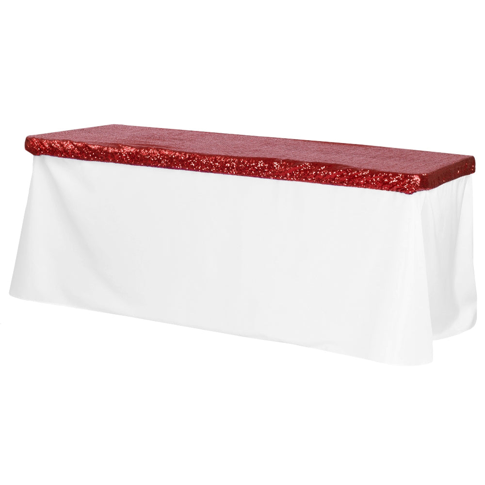 Glitz Sequin Table Topper/Cap 6 FT Rectangular - Apple Red
