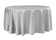 Lamour Satin 120″ Round Tablecloth – Silver/Gray