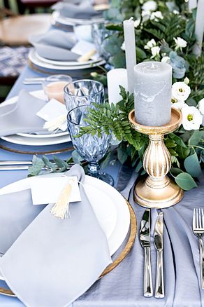 Lamour Satin Table Runner - Dusty Blue