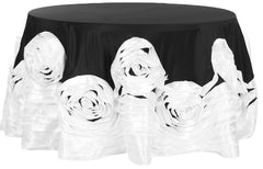 Large Rosette Flower Tablecloth Round – Black & White