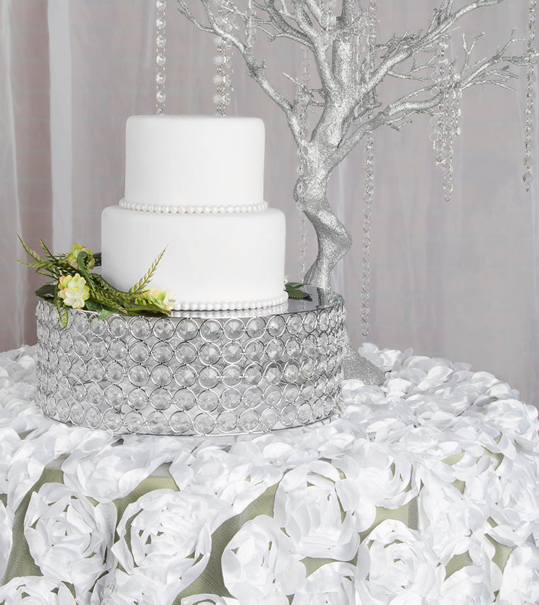 White Satin Rosette on Mesh Wedding Tablecloth with Willow Satin Tablecloth