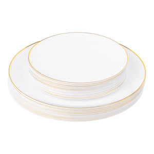 Modern Disposable Plastic Plates 40 pcs Combo Pack - White Gold-Trimmed