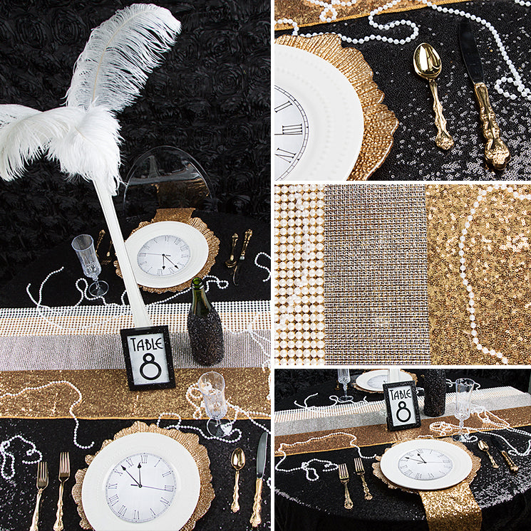 Gold Sequin and Black Rosette Table Set