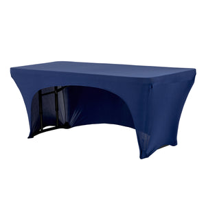 Open Back Stretch Spandex Table Cover 6 FT Rectangular - Navy Blue