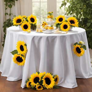 white polyester tablecloth with sunflower