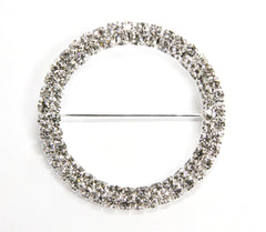 Round Diamond Rhinestone Metal Pin Sash Buckle - Silver