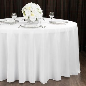 Polyester 120" Round Tablecloth - White