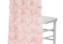 Satin Rosette Chiavari Full Chair Back Cover – Blush/Rose Gold