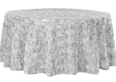 Wedding Rosette SATIN 120″ Round Tablecloth – Silver