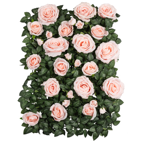 Silk Greenery with Roses Wall Backdrop Panel - Light Pink