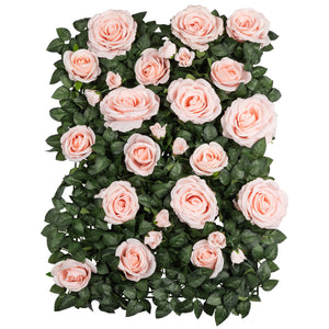 Silk Greenery with Roses Wall Backdrop Panel - Light Pink