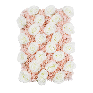 Silk Roses/Hydrangeas Flower Wall Backdrop Panel - Cream & Light Pink