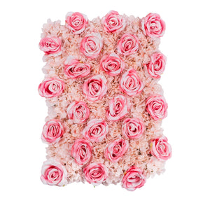 Silk Roses/Hydrangeas Flower Wall Backdrop Panel - Fuchsia & Light Pink