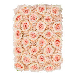 Silk Roses/Hydrangeas Flower Wall Backdrop Panel - Bi-Color Pink/Peach