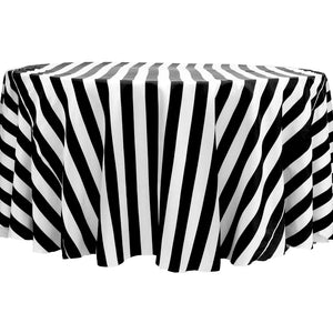 Stripe 132" Satin Round Tablecloth - Black & White