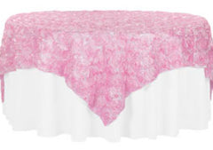 Rosette Satin Table Overlay Topper 85″x85″ – Medium Pink