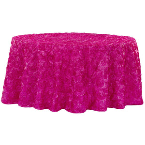 Wedding Rosette SATIN 132" Round Tablecloth - Fuchsia