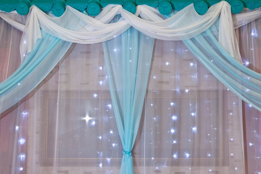 blue and white drapes