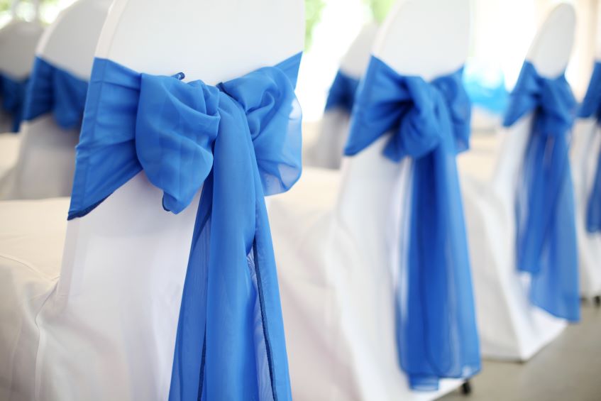 blue wedding chair sashes