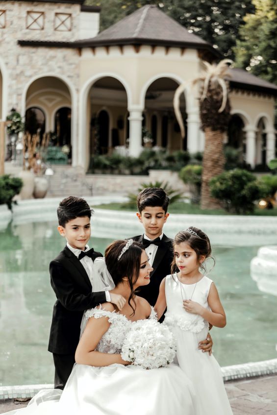 beautiful bride with kids entourage