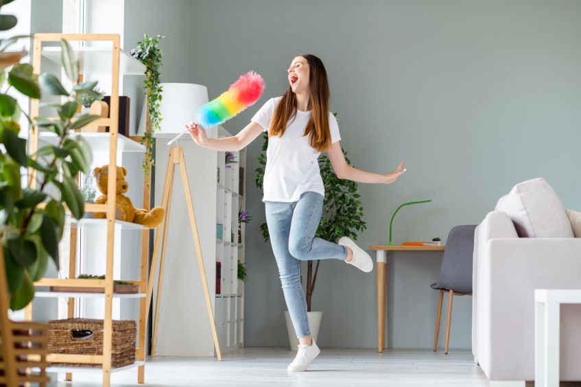cleaning the house