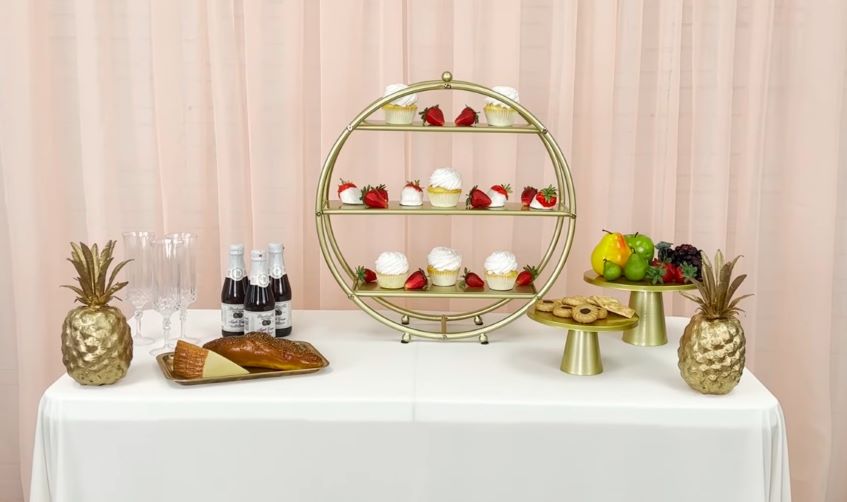 elevate dessert table with tiered cupcake stands