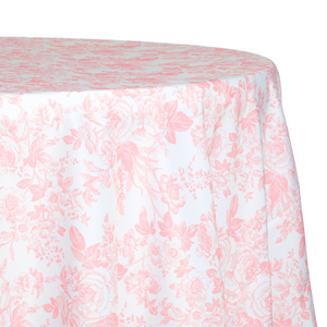 French Toile 120" Round Tablecloth - Coral