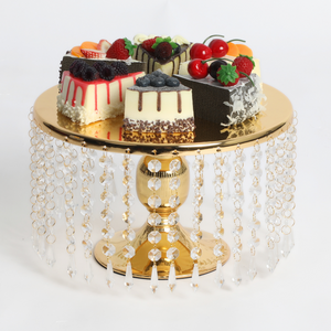 Hanging Crystal Cake Stand Pedestal Riser 12" Round - Gold