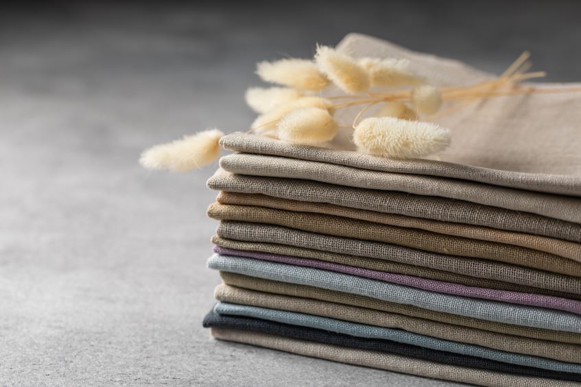 pile folded linen fabrics