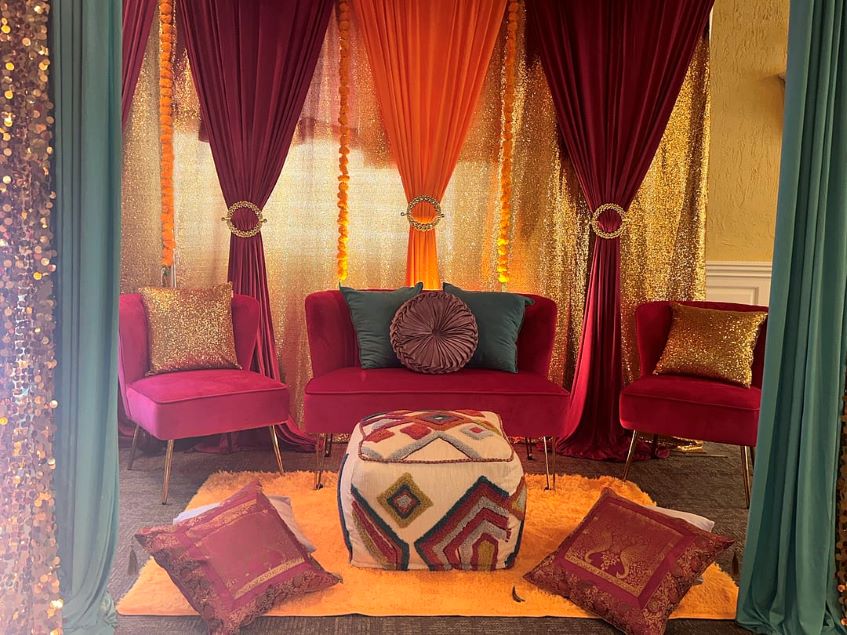 red and orange themed decor