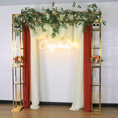 Square Pillar Wedding Arch Backdrop Stand with Shelves - Gold