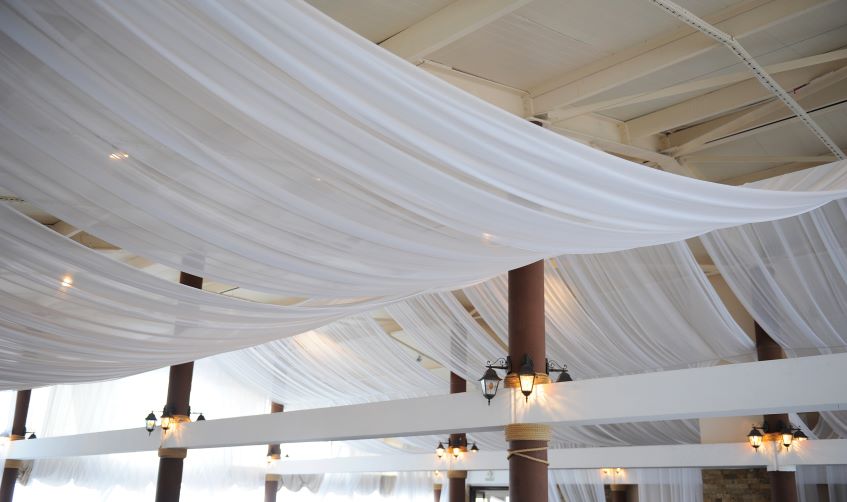 white ceiling drapes