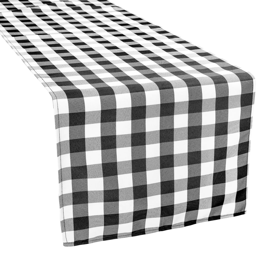 black white check table runner