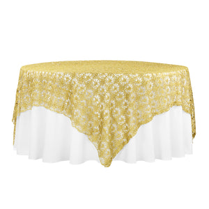 Chemical Lace 90"x90" Square Table Overlay - Gold