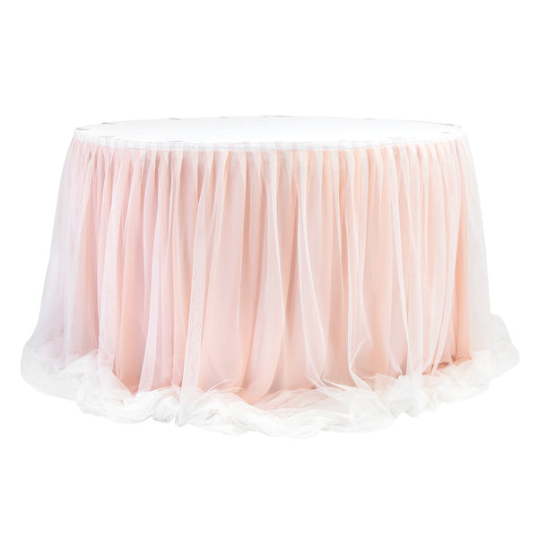 Chiffon Tulle Table Skirt Extra Long 57 X 17ft Blushrose Gold And Wh Cv Linens 8662