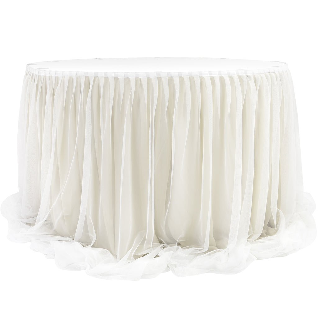 Chiffon Tulle Table Skirt Extra Long 57 X 17ft Ivory And White Cv Linens 