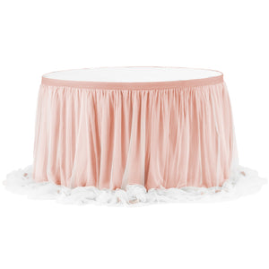 Chiffon Tulle Table Skirt Extra Long 17ft - Blush/Rose Gold