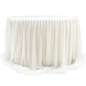 Chiffon Tulle Table Skirt Extra Long 57" x 17ft - Ivory & White