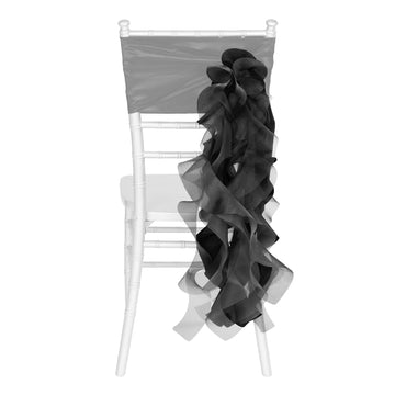 5pcs Pack of Chiffon Chair Sashes/Ties 19 x 72 - Black