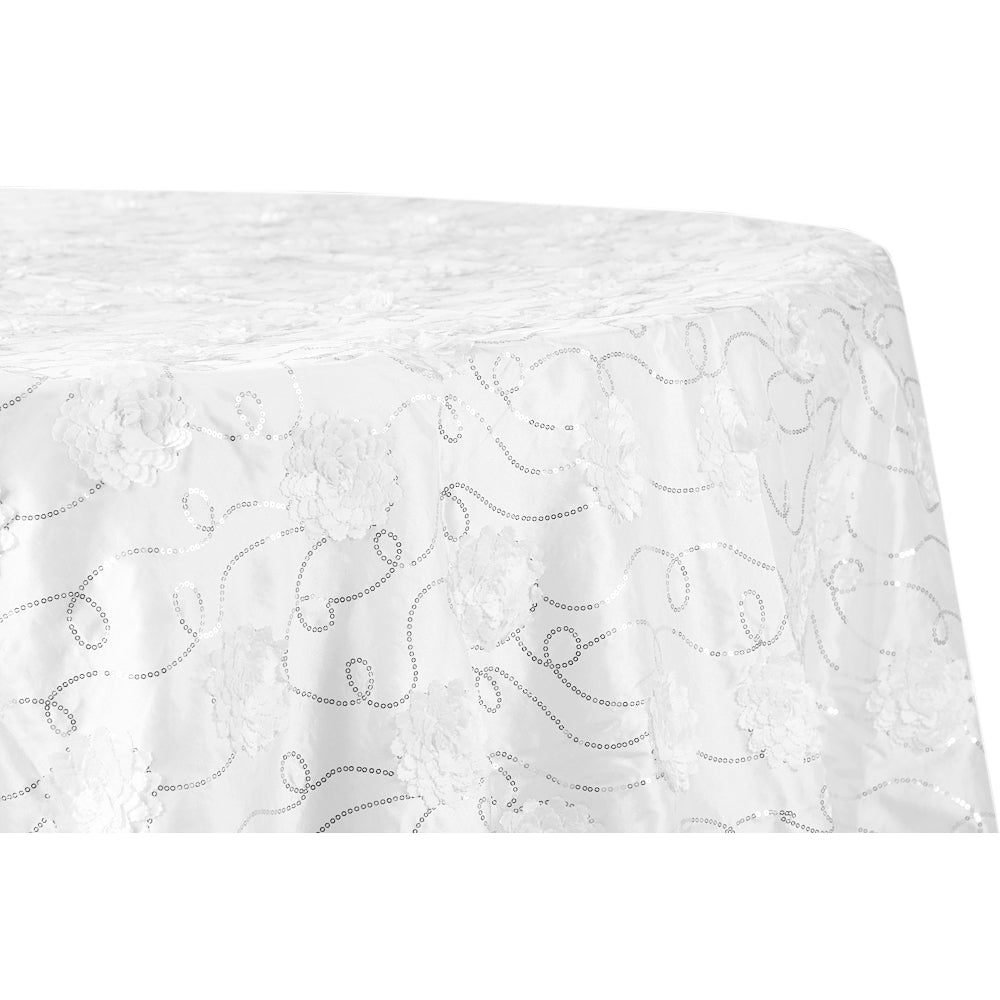 Image of Flower on Sequin Taffeta Tablecloth 132" Round - White