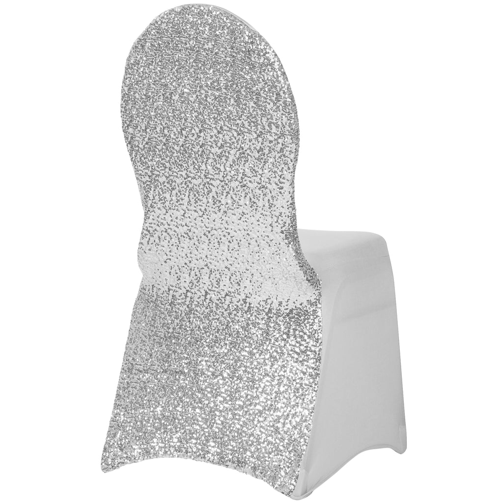 Glitz Sequin Stretch Spandex Banquet Chair Cover Silver Cv Linens
