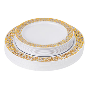 Elegant Embossed Disposable Plastic Plates 40 pc Pack - White– CV