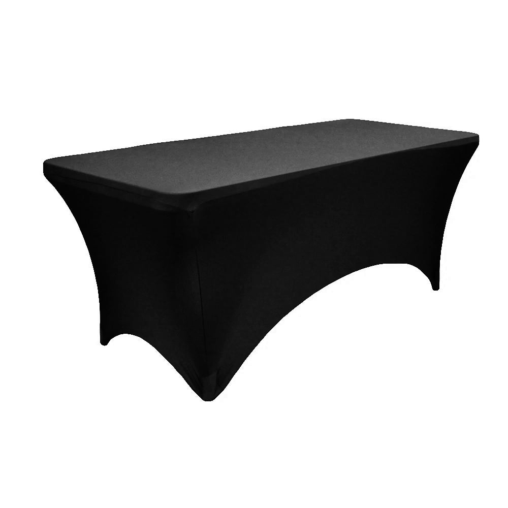 Rectangular 6 Ft Spandex Black Table Cover | Event Linens | CV Linens