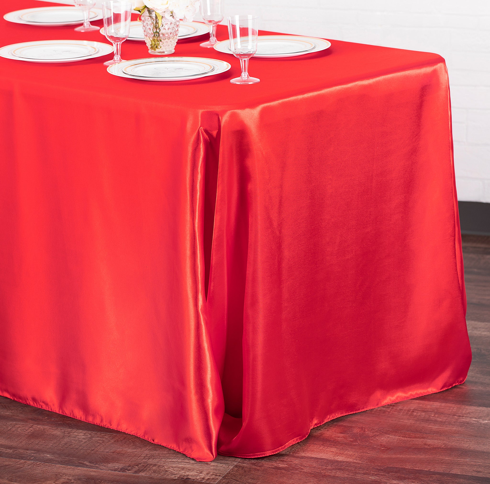 white tablecloth with red overlay